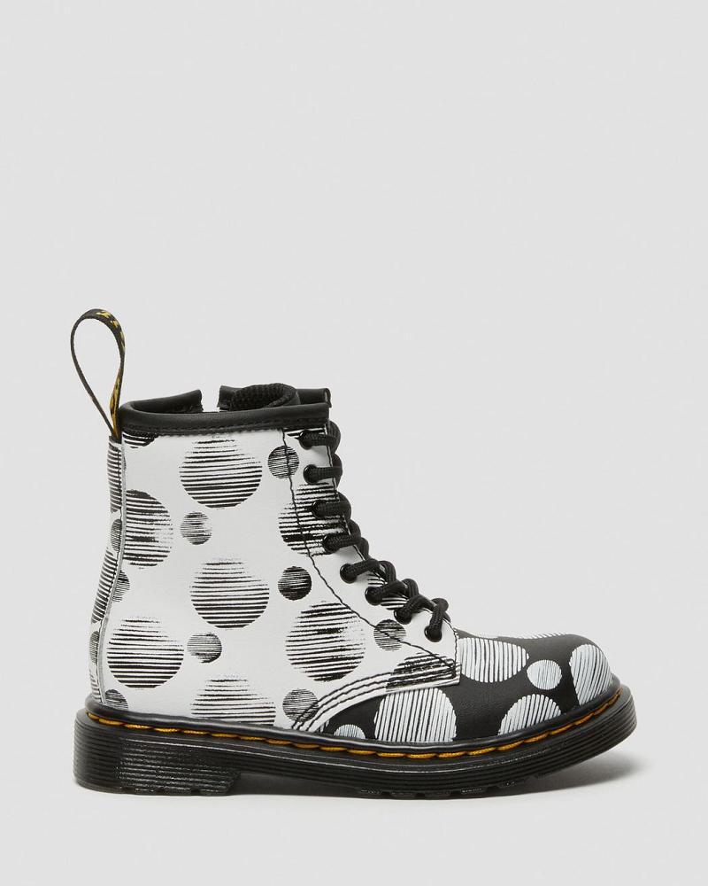 Dr Martens Toddler 1460 Polka Dot Leren Veterlaarzen Kinderen Zwart | NL 121CTV